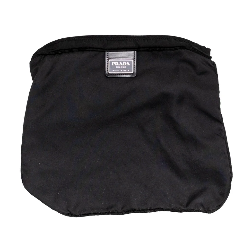 Prada Vintage Black Vela Nylon Small Flat Messenger Bag Adjustable Strap